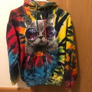 Tie dye hoodie with cat graphic